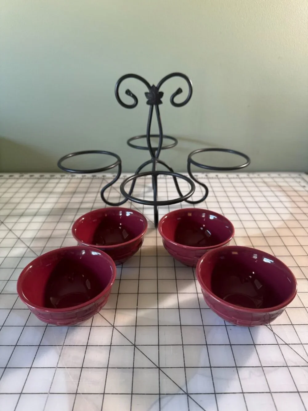 Longaberger Paprika Red Dessert & Condiment Bowl Caddy Set